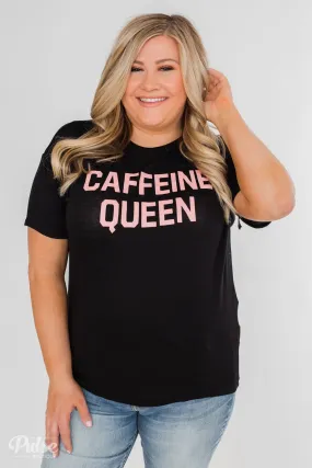 "Caffeine Queen" Graphic Top- Black