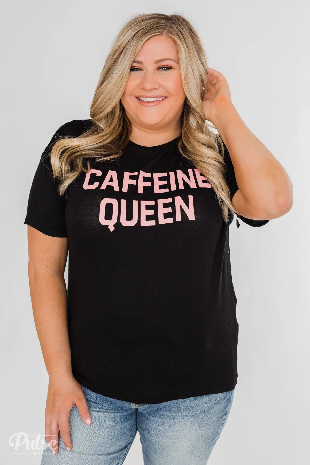 "Caffeine Queen" Graphic Top- Black