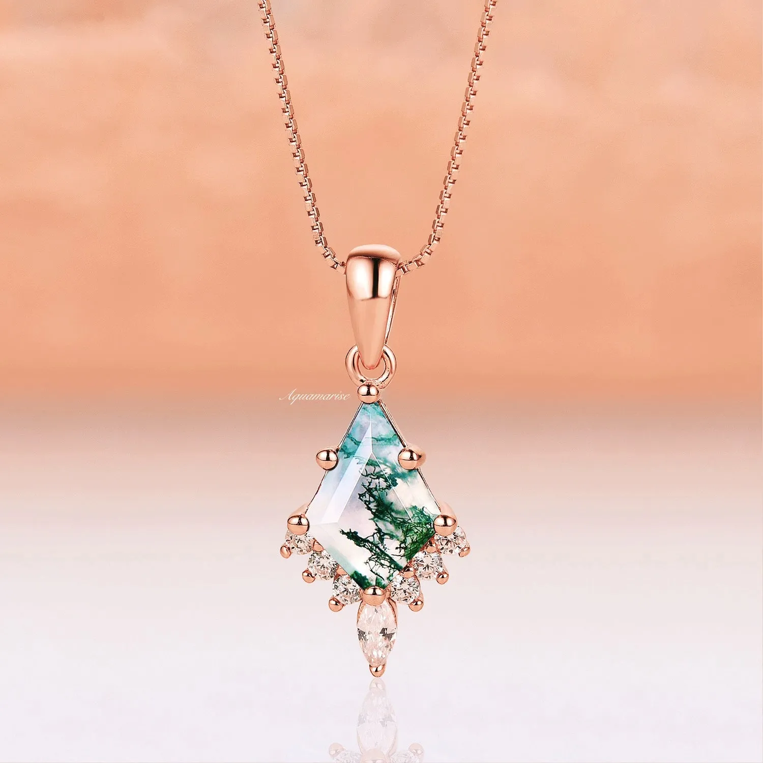 Skye Kite Green Moss Agate Necklace- 14K Rose Gold Vermeil