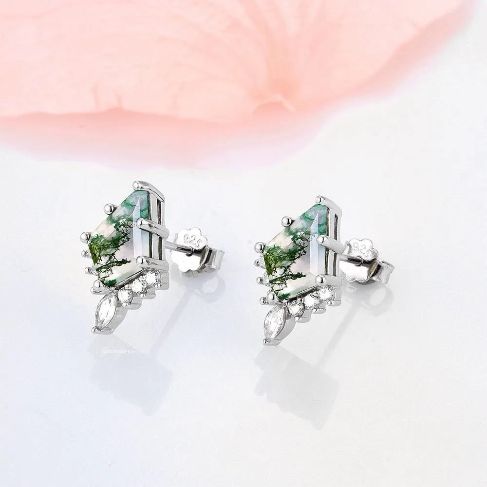 Skye Kite Green Moss Agate Stud Earring- Sterling Silver