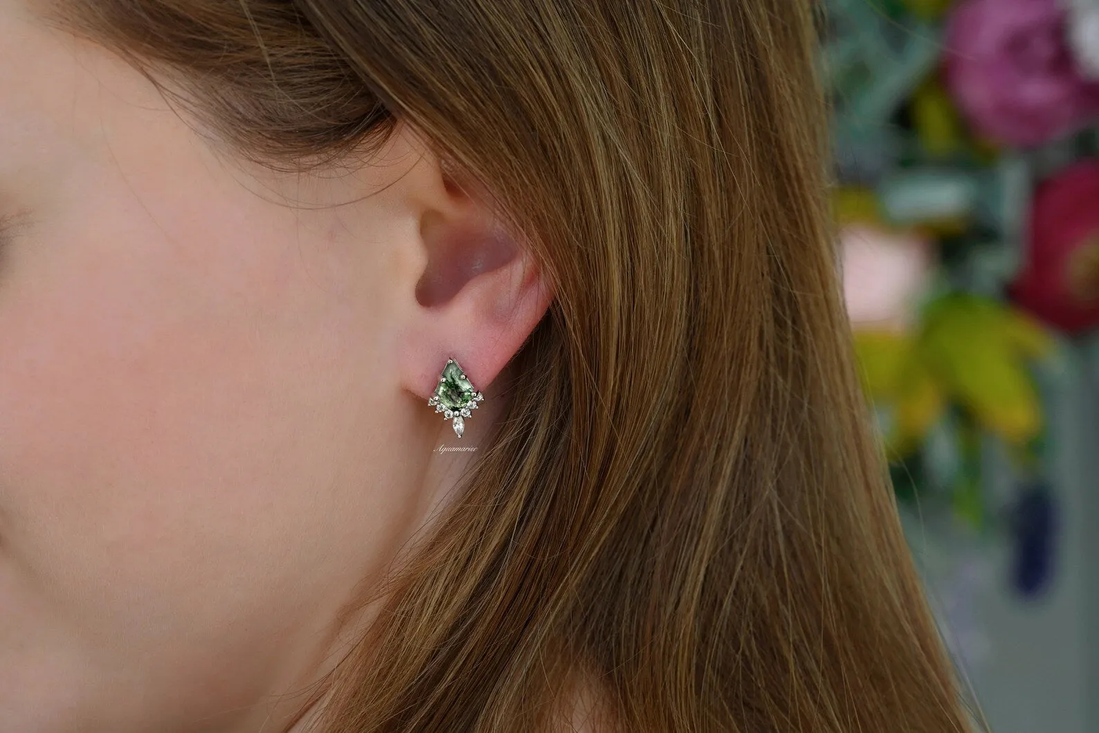 Skye Kite Green Moss Agate Stud Earring- Sterling Silver