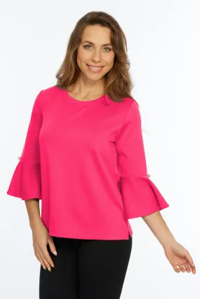 Solid Bell Sleeve Knit Top Round Neck | ZEE | LIOR
