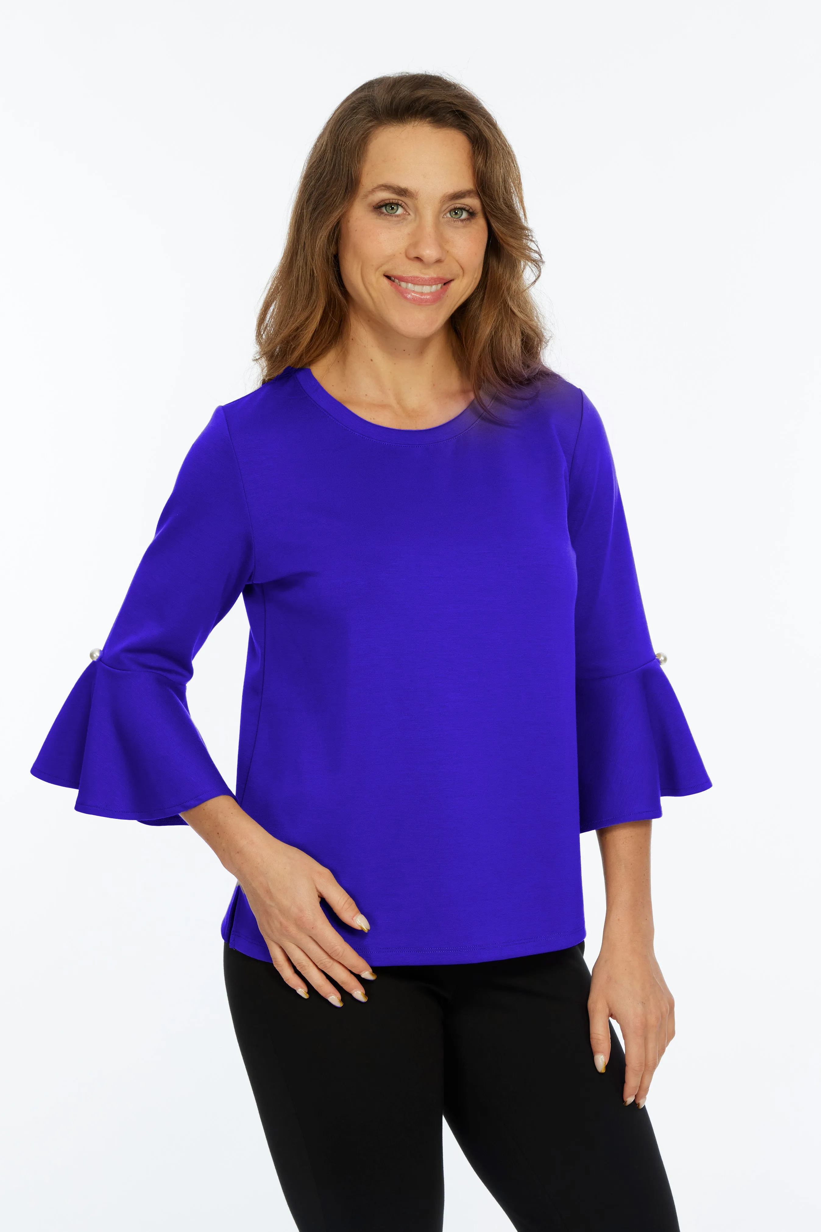 Solid Bell Sleeve Knit Top Round Neck | ZEE | LIOR