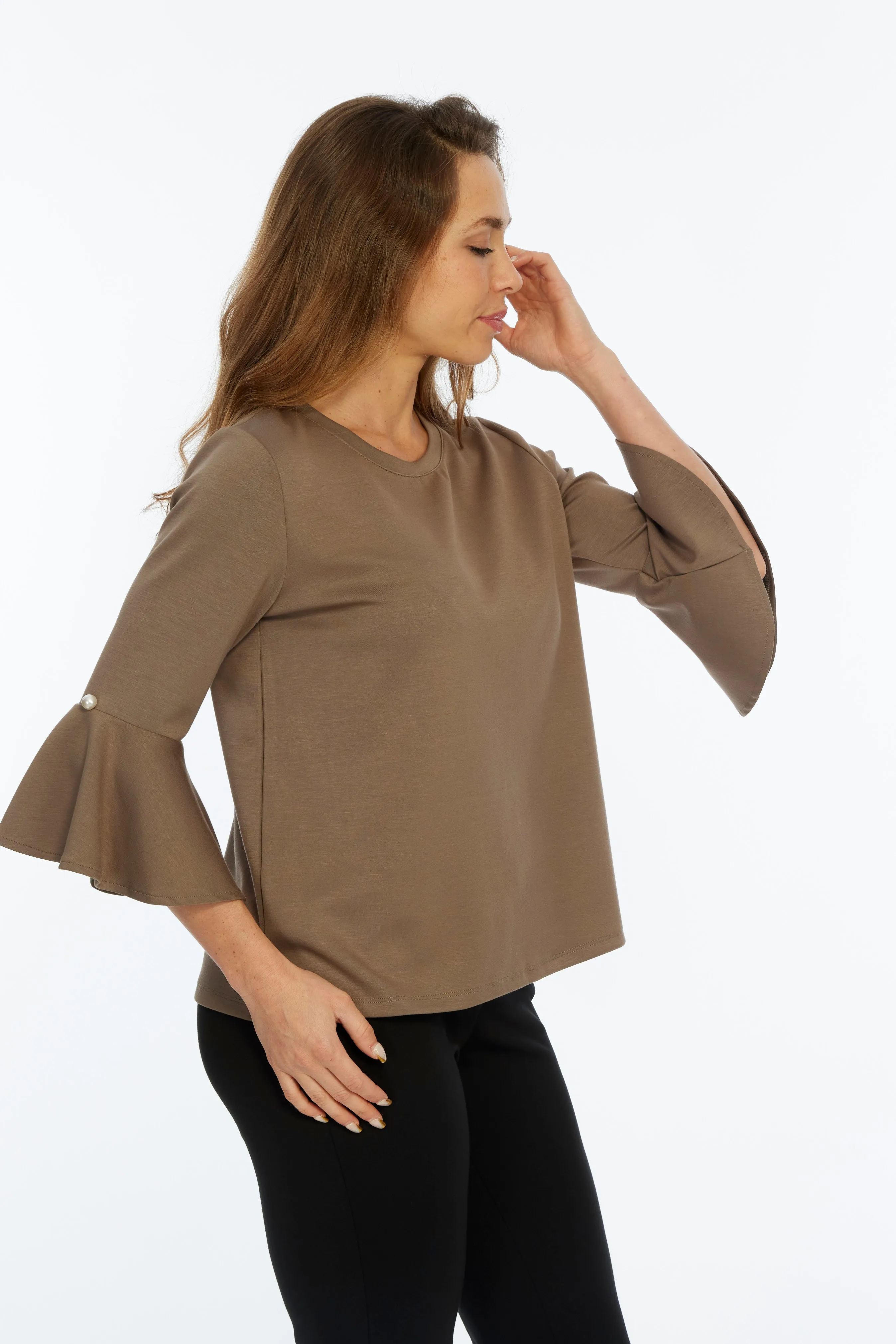 Solid Bell Sleeve Knit Top Round Neck | ZEE | LIOR