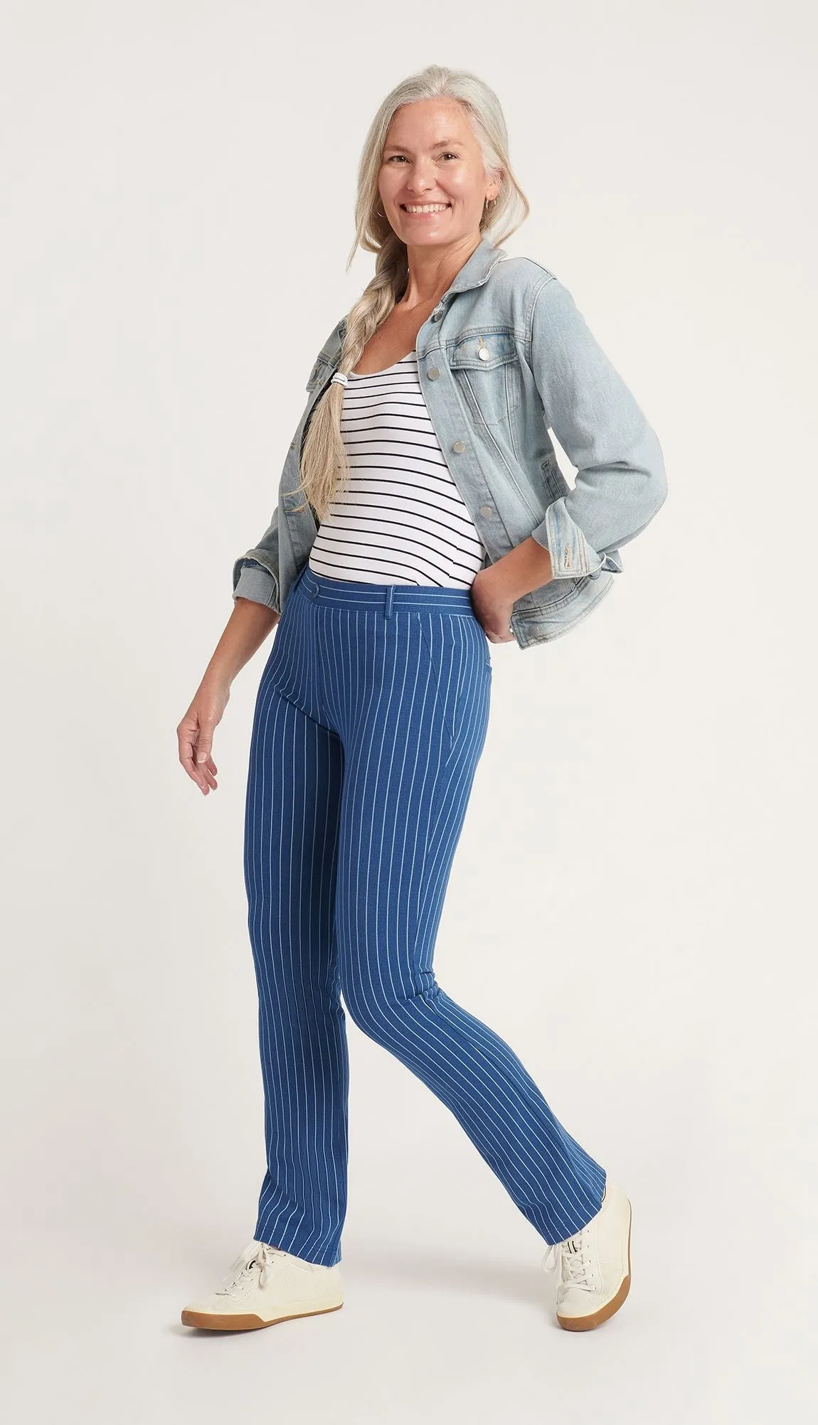 Straight Leg | Two-Pocket Straight-Leg Dress Pant Yoga Pants (Aegean Pinstripe)