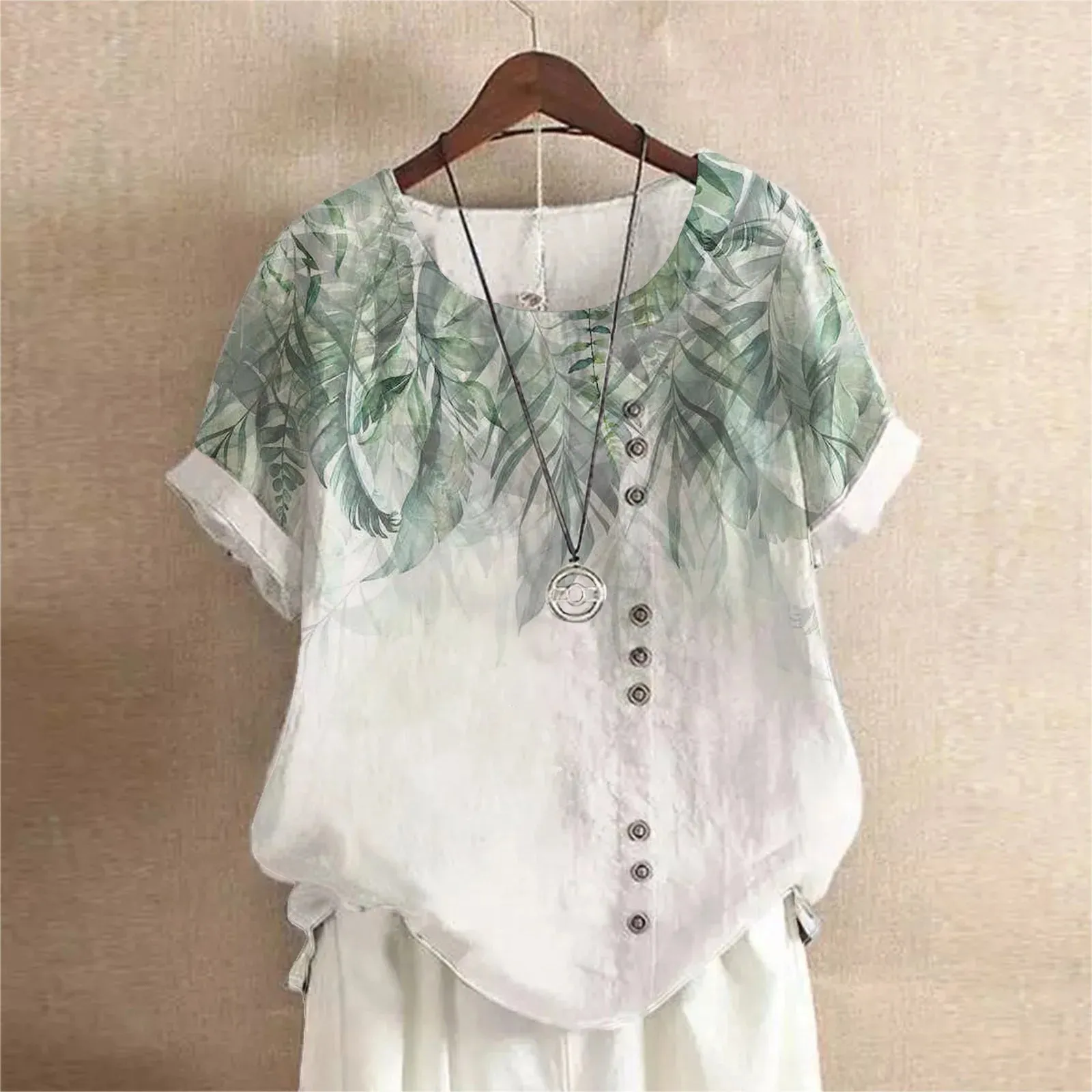 Summer O-Neck Short Sleeve Retro Floral Printing Loose Blouse Top 2024 Fashion Women Buttons Casual Shirts