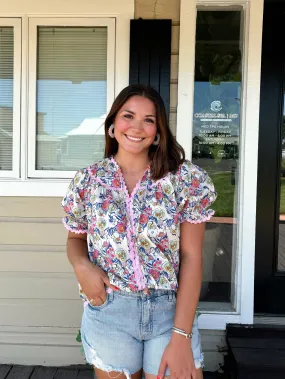 The Pansy Ecru Floral Blouse