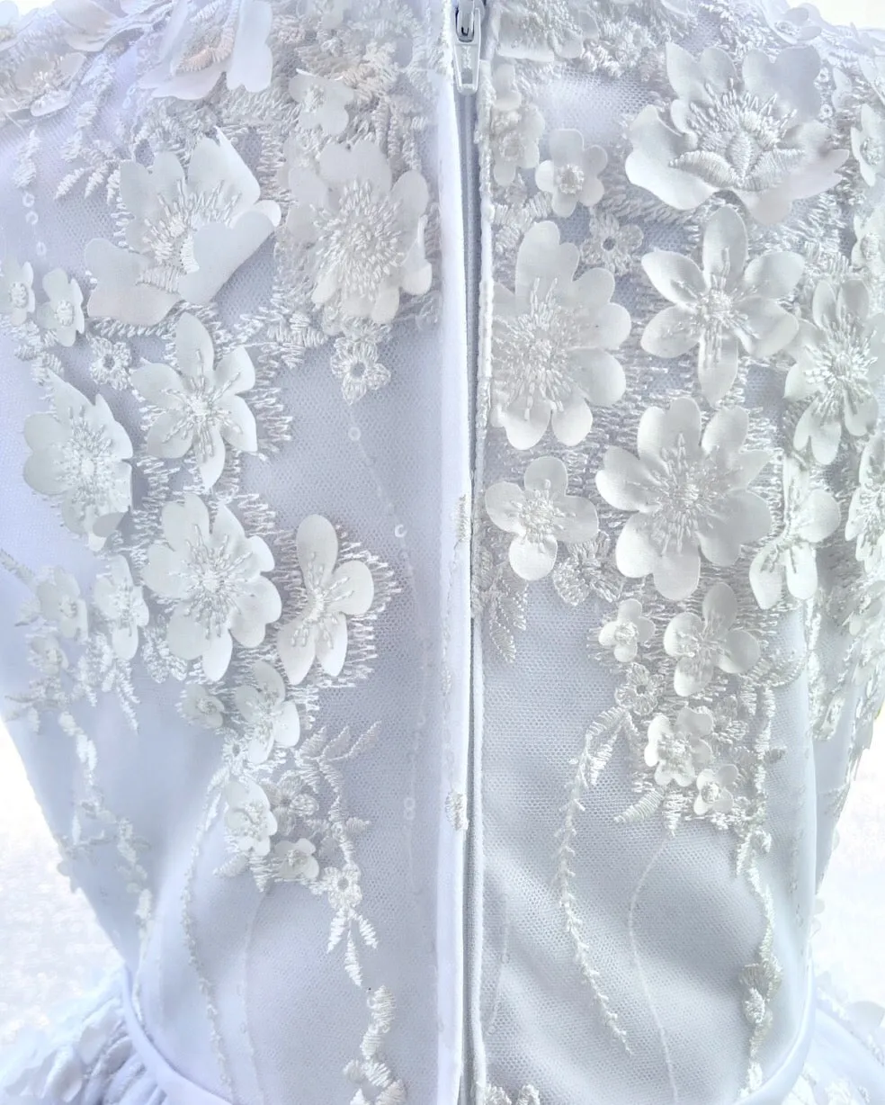 WHITE SEQUINED FLORAL COMMUNION DRESS