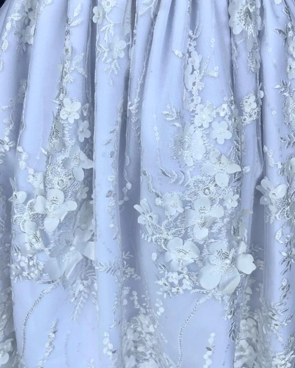 WHITE SEQUINED FLORAL COMMUNION DRESS