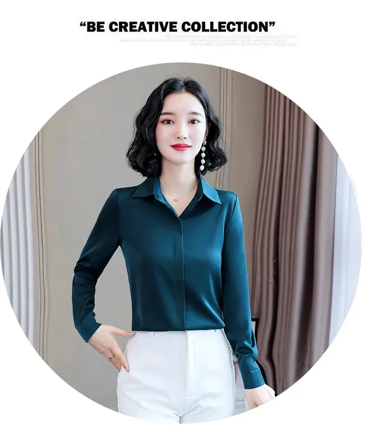 Women Silk Office Shirt 2024 Fashion Long Sleeve Casual Female Tops Elegant Ladies Vintage White Satin Blouses Shirts Oversized