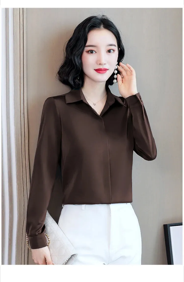 Women Silk Office Shirt 2024 Fashion Long Sleeve Casual Female Tops Elegant Ladies Vintage White Satin Blouses Shirts Oversized