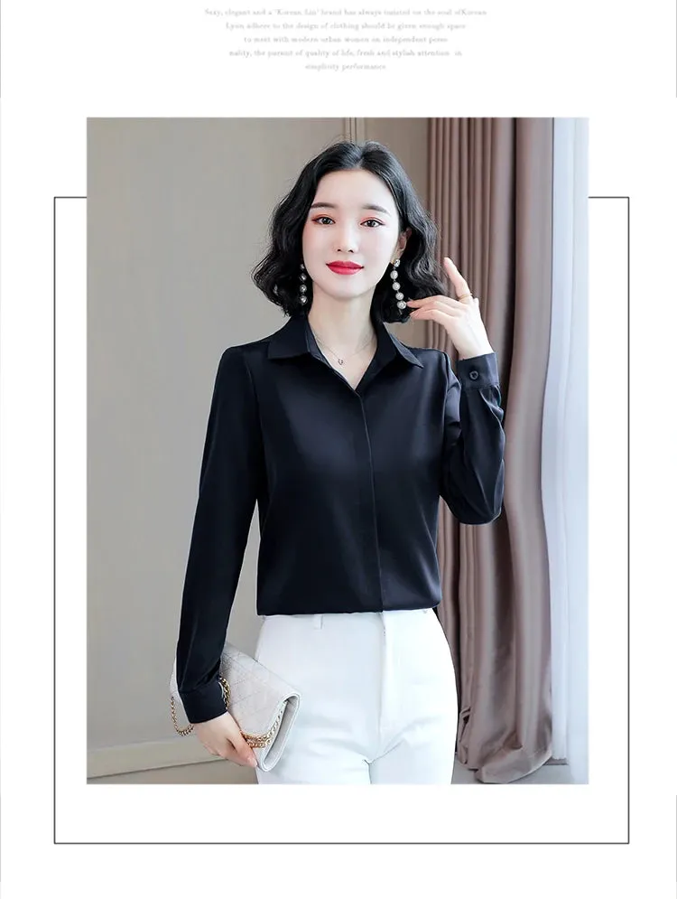 Women Silk Office Shirt 2024 Fashion Long Sleeve Casual Female Tops Elegant Ladies Vintage White Satin Blouses Shirts Oversized