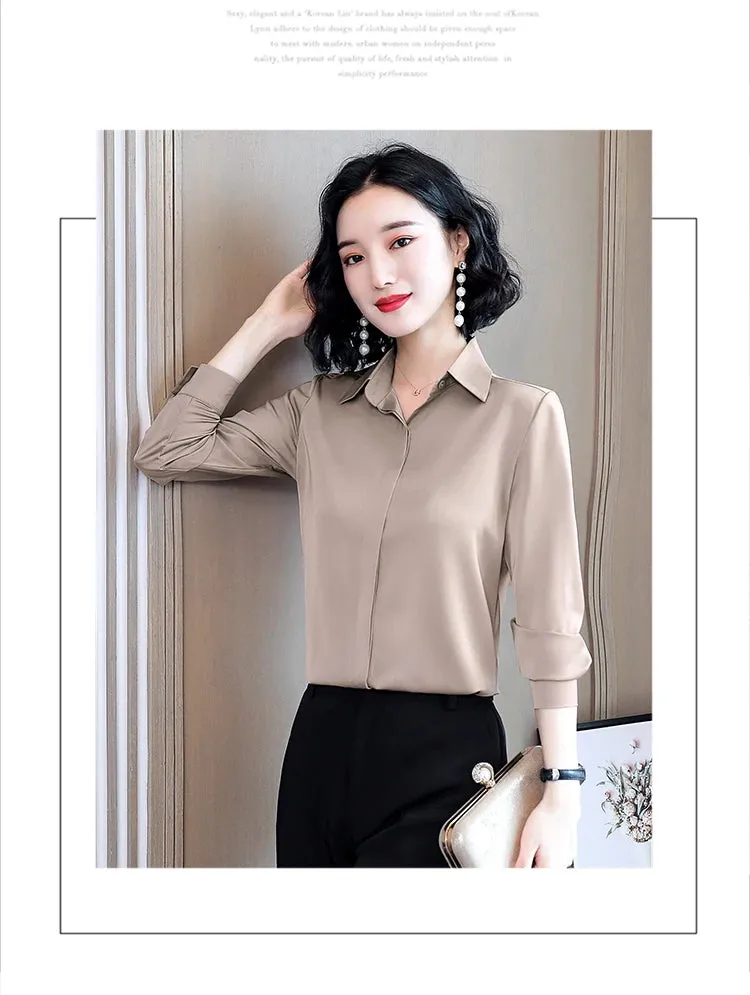 Women Silk Office Shirt 2024 Fashion Long Sleeve Casual Female Tops Elegant Ladies Vintage White Satin Blouses Shirts Oversized