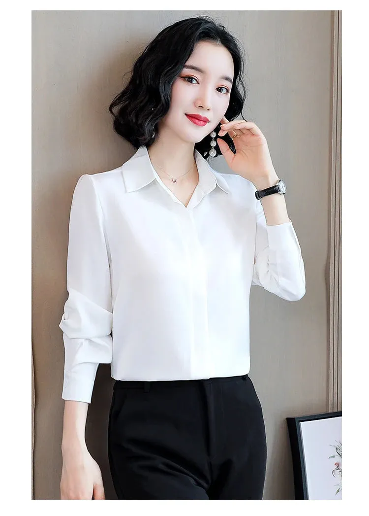Women Silk Office Shirt 2024 Fashion Long Sleeve Casual Female Tops Elegant Ladies Vintage White Satin Blouses Shirts Oversized