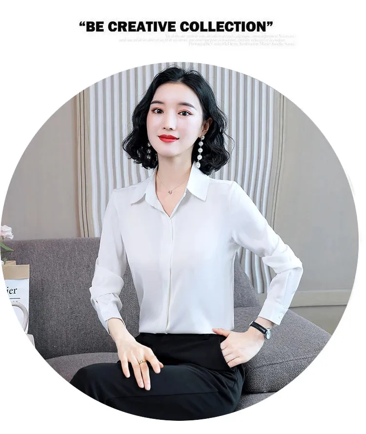 Women Silk Office Shirt 2024 Fashion Long Sleeve Casual Female Tops Elegant Ladies Vintage White Satin Blouses Shirts Oversized