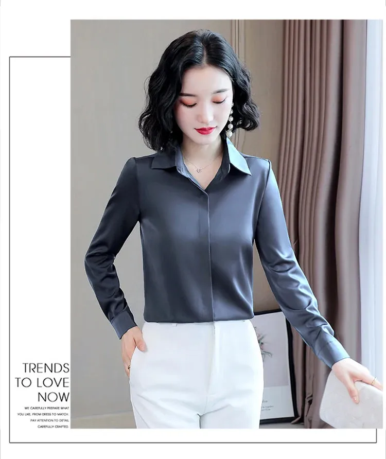 Women Silk Office Shirt 2024 Fashion Long Sleeve Casual Female Tops Elegant Ladies Vintage White Satin Blouses Shirts Oversized
