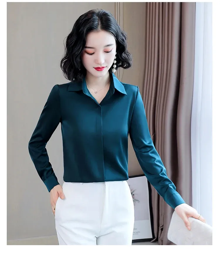 Women Silk Office Shirt 2024 Fashion Long Sleeve Casual Female Tops Elegant Ladies Vintage White Satin Blouses Shirts Oversized
