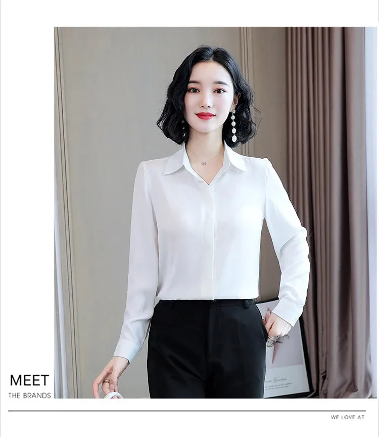 Women Silk Office Shirt 2024 Fashion Long Sleeve Casual Female Tops Elegant Ladies Vintage White Satin Blouses Shirts Oversized