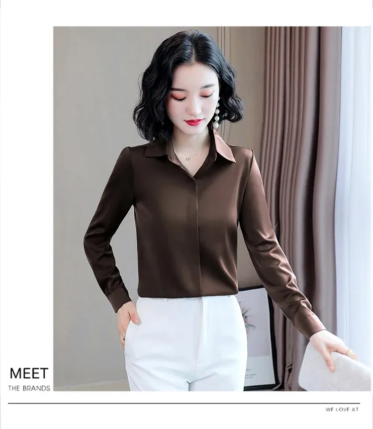 Women Silk Office Shirt 2024 Fashion Long Sleeve Casual Female Tops Elegant Ladies Vintage White Satin Blouses Shirts Oversized