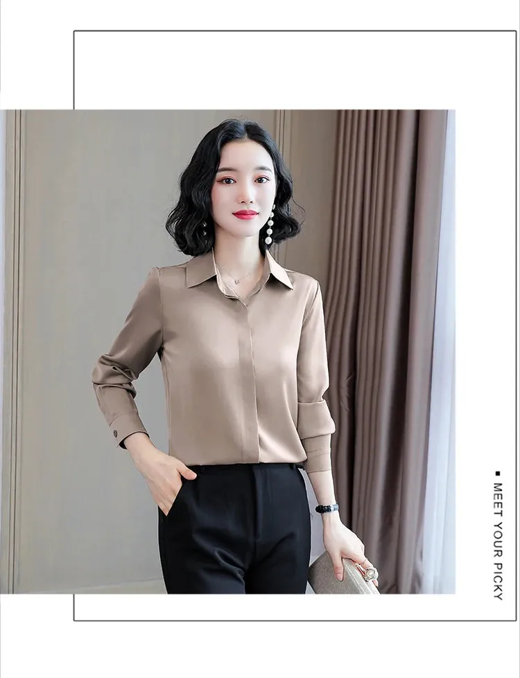 Women Silk Office Shirt 2024 Fashion Long Sleeve Casual Female Tops Elegant Ladies Vintage White Satin Blouses Shirts Oversized