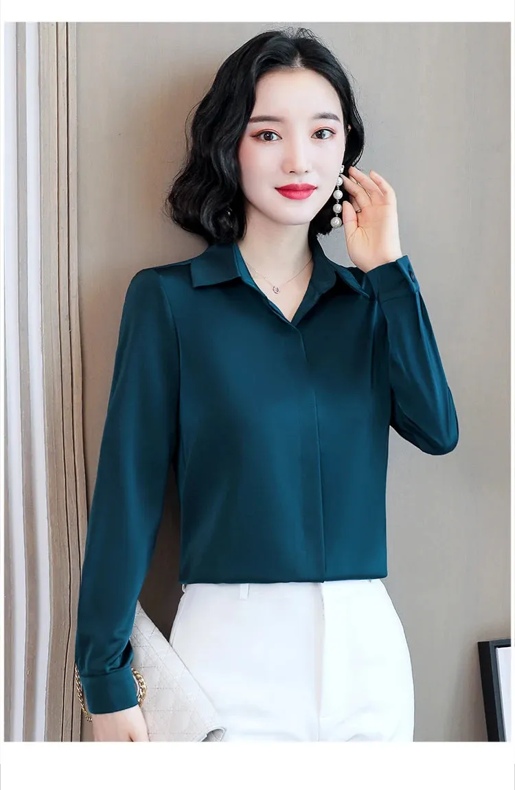 Women Silk Office Shirt 2024 Fashion Long Sleeve Casual Female Tops Elegant Ladies Vintage White Satin Blouses Shirts Oversized