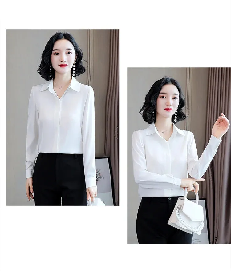 Women Silk Office Shirt 2024 Fashion Long Sleeve Casual Female Tops Elegant Ladies Vintage White Satin Blouses Shirts Oversized