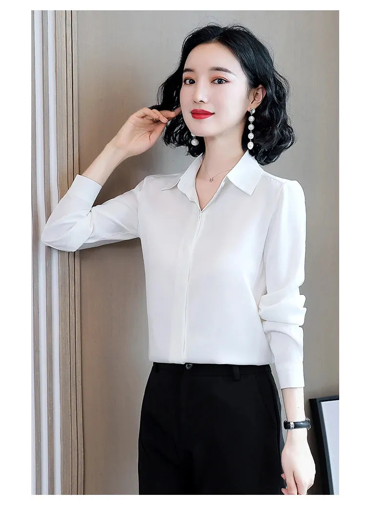 Women Silk Office Shirt 2024 Fashion Long Sleeve Casual Female Tops Elegant Ladies Vintage White Satin Blouses Shirts Oversized