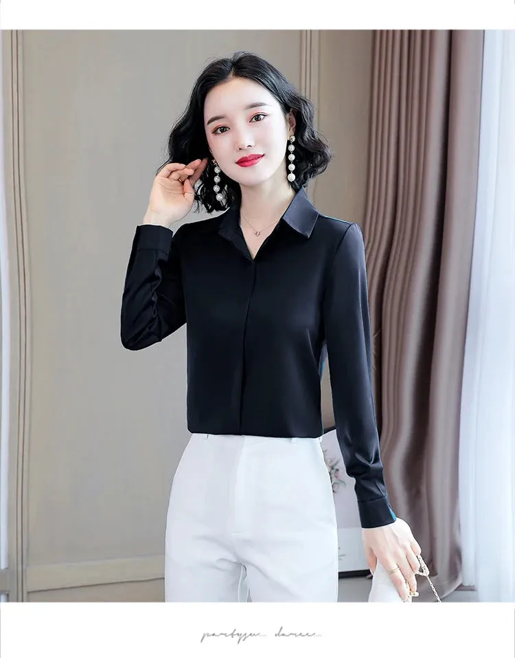 Women Silk Office Shirt 2024 Fashion Long Sleeve Casual Female Tops Elegant Ladies Vintage White Satin Blouses Shirts Oversized