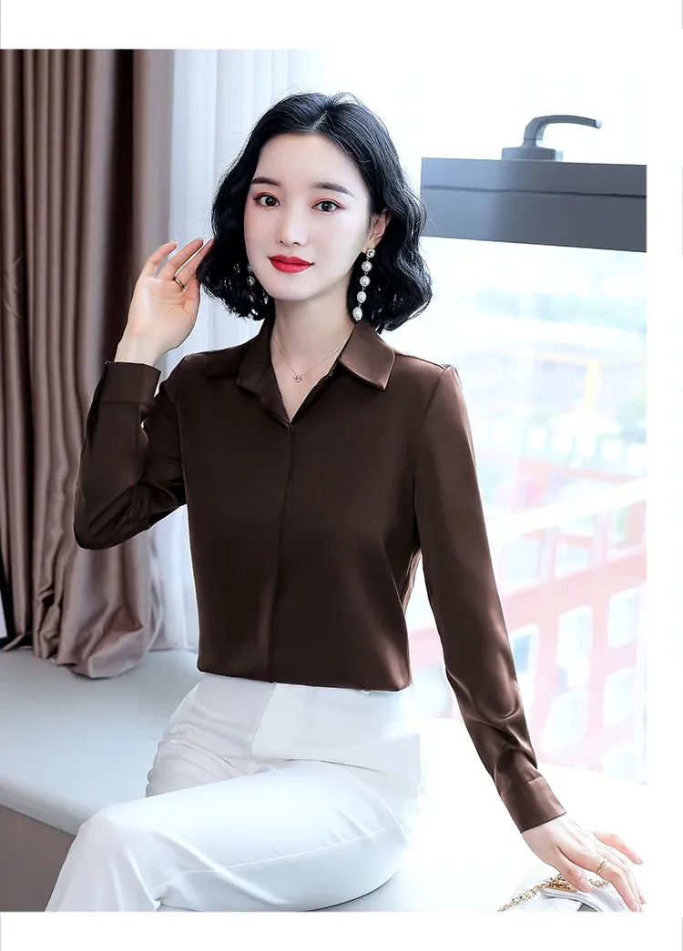 Women Silk Office Shirt 2024 Fashion Long Sleeve Casual Female Tops Elegant Ladies Vintage White Satin Blouses Shirts Oversized