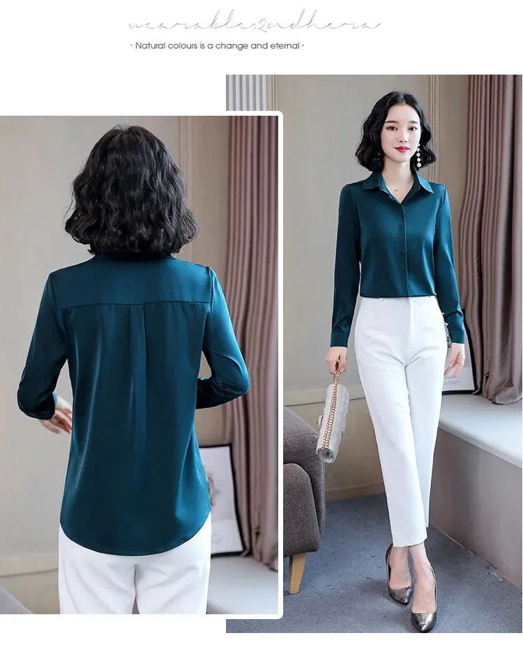 Women Silk Office Shirt 2024 Fashion Long Sleeve Casual Female Tops Elegant Ladies Vintage White Satin Blouses Shirts Oversized