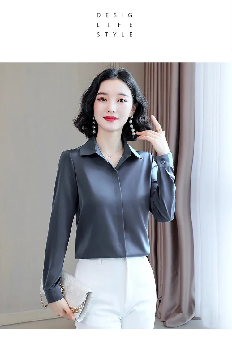 Women Silk Office Shirt 2024 Fashion Long Sleeve Casual Female Tops Elegant Ladies Vintage White Satin Blouses Shirts Oversized
