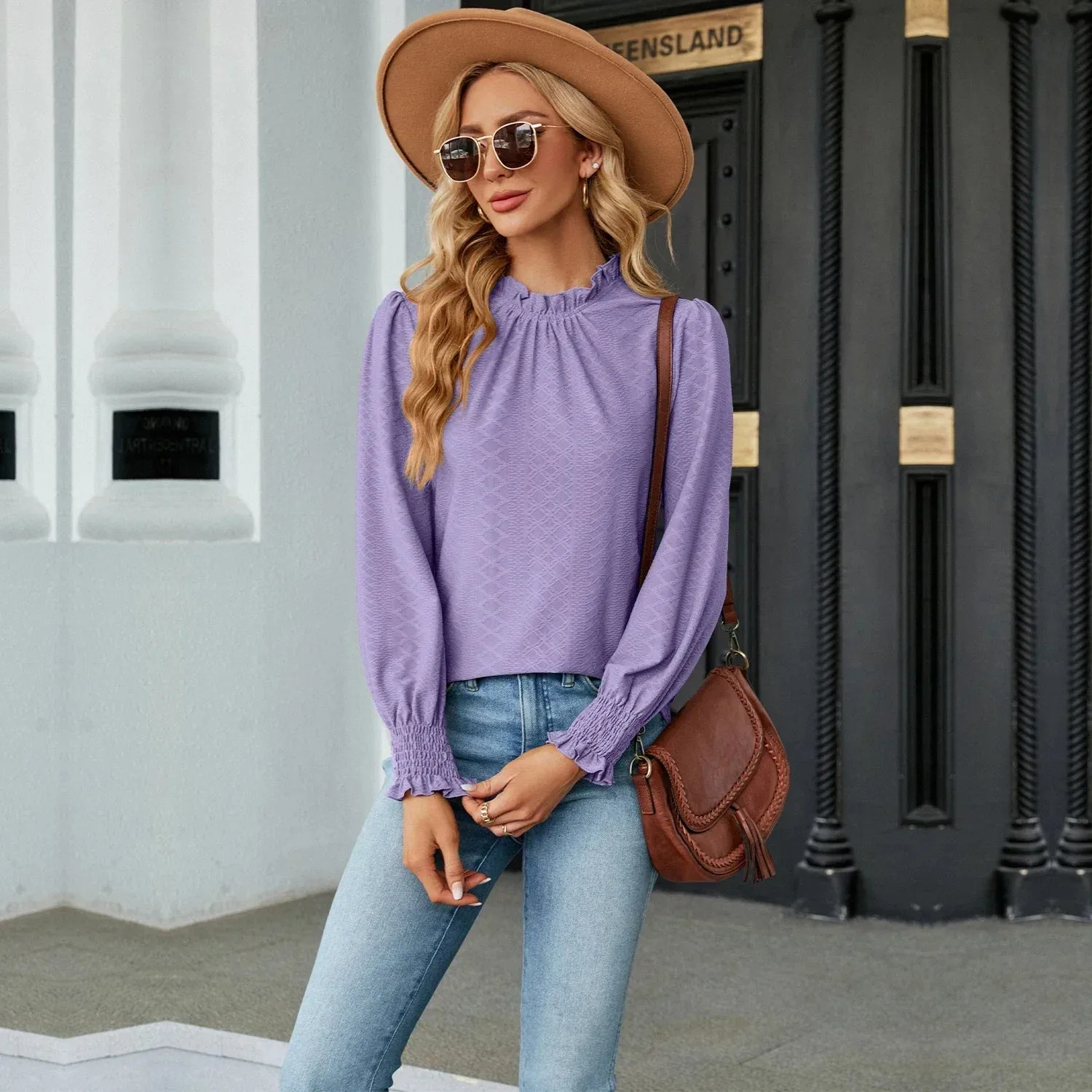 Women's Shirts & Blouses for Women Elegant Tops Long Sleeve Shirring Korean Popular Clothes Black Blue Woman Clothing Trend 2024