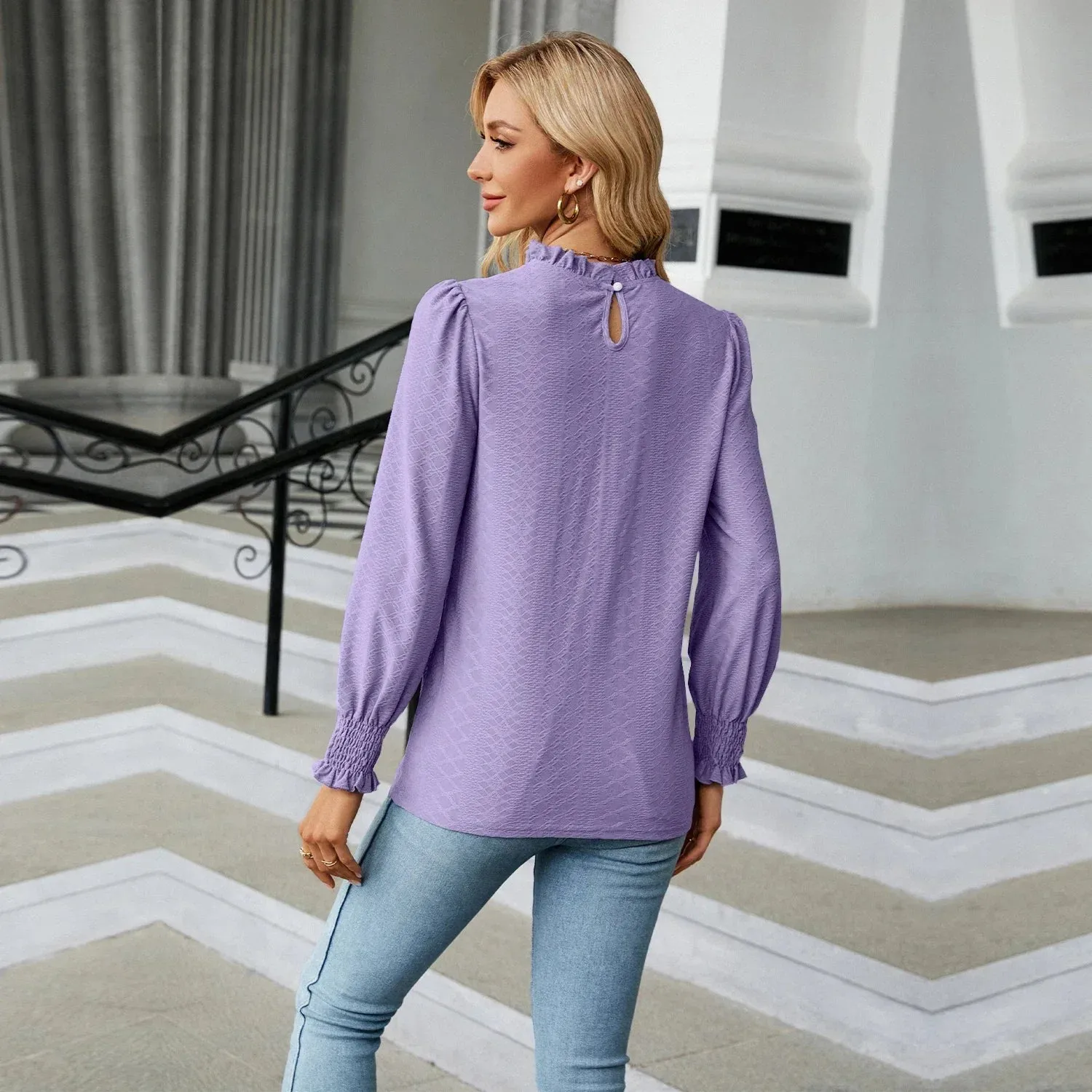 Women's Shirts & Blouses for Women Elegant Tops Long Sleeve Shirring Korean Popular Clothes Black Blue Woman Clothing Trend 2024