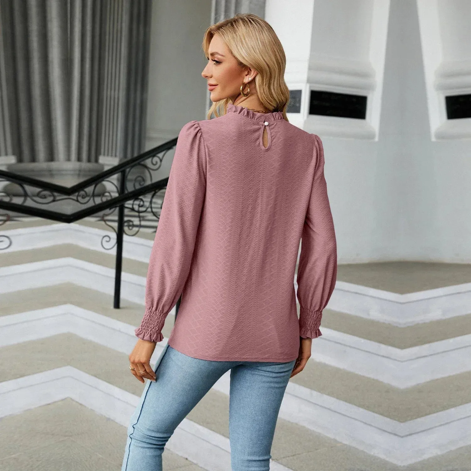 Women's Shirts & Blouses for Women Elegant Tops Long Sleeve Shirring Korean Popular Clothes Black Blue Woman Clothing Trend 2024