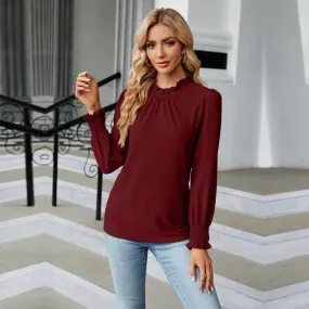 Women's Shirts & Blouses for Women Elegant Tops Long Sleeve Shirring Korean Popular Clothes Black Blue Woman Clothing Trend 2024
