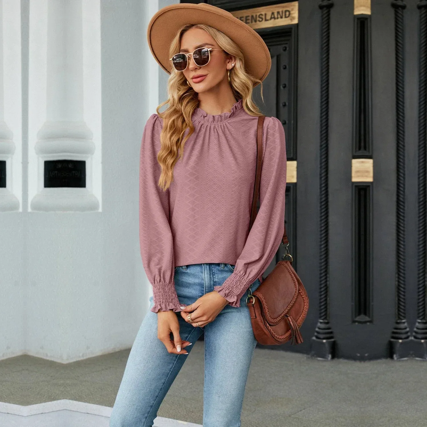 Women's Shirts & Blouses for Women Elegant Tops Long Sleeve Shirring Korean Popular Clothes Black Blue Woman Clothing Trend 2024