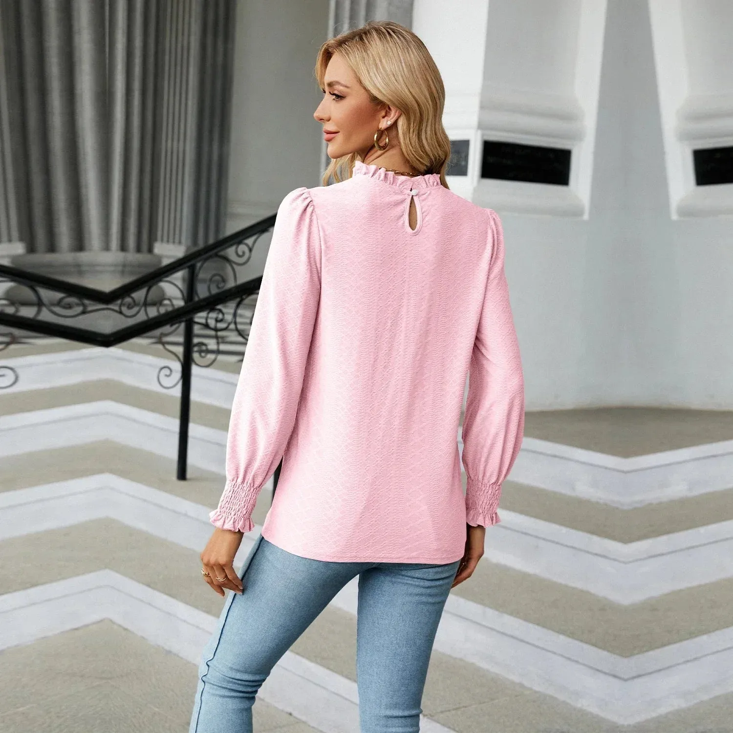 Women's Shirts & Blouses for Women Elegant Tops Long Sleeve Shirring Korean Popular Clothes Black Blue Woman Clothing Trend 2024