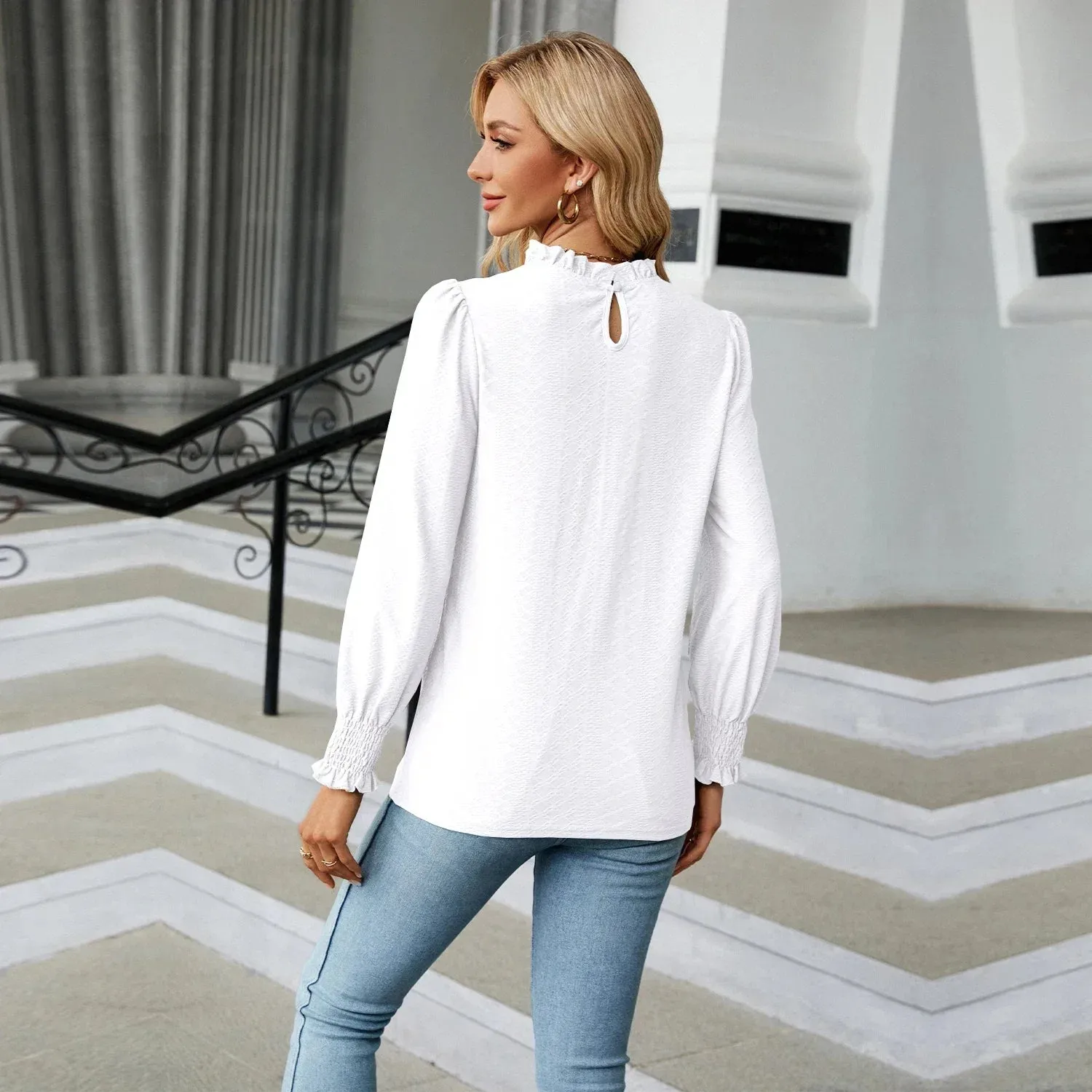 Women's Shirts & Blouses for Women Elegant Tops Long Sleeve Shirring Korean Popular Clothes Black Blue Woman Clothing Trend 2024
